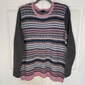 Talbots Gray & Pink Fair Isle Crew Neck Wool Blend Sweater Women’s Size XLP